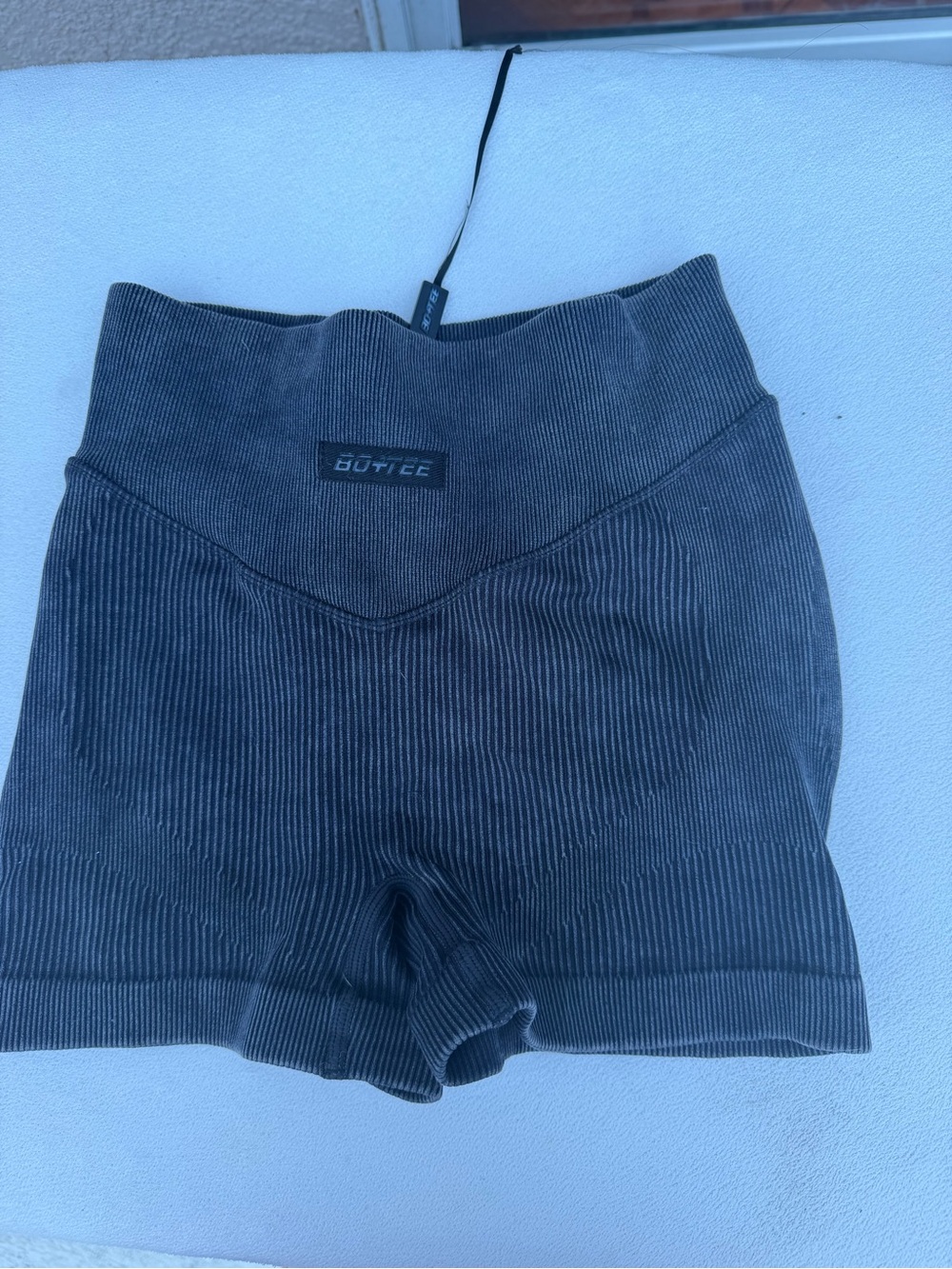 Bo+tee LA High-Waist Ribbed Athletic Bike Shorts in Charcoal